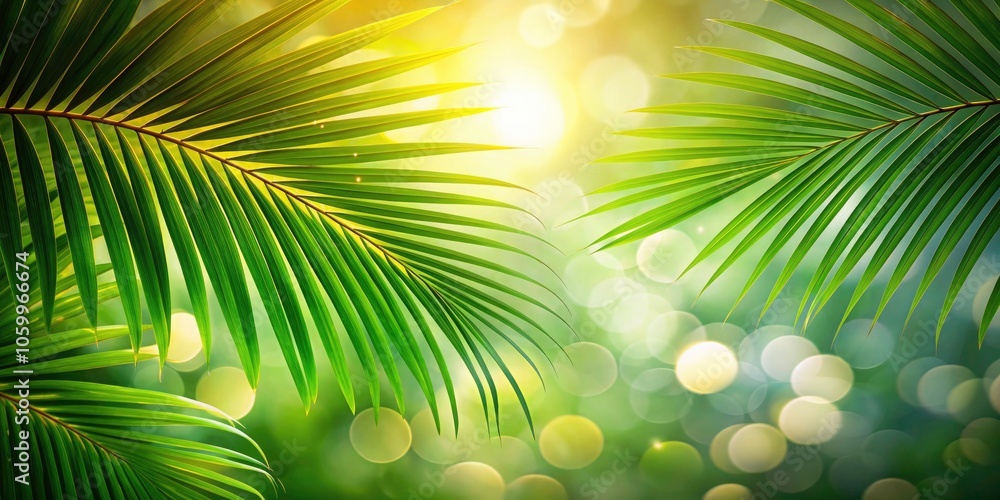 Poster serene bokeh background of palm leaves shadows with soft focus for tropical vibes and nature photogr