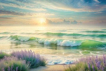 Obraz premium Serene Coastal Harmony - Soft Waves of Muted Colors Against a Light Beige Backdrop for Tranquil Spaces
