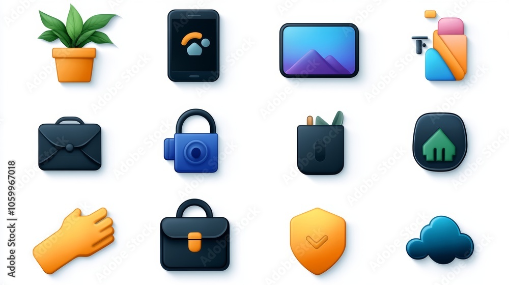 Aufkleber colorful 3d ui icons set for mobile app design business security cloud and more