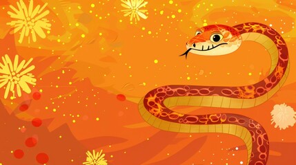Obraz premium Beautiful cute cartoon snake. Exotic reptile. Symbol of the New Year. Background for the design of cards and invitations for the Christmas holidays.