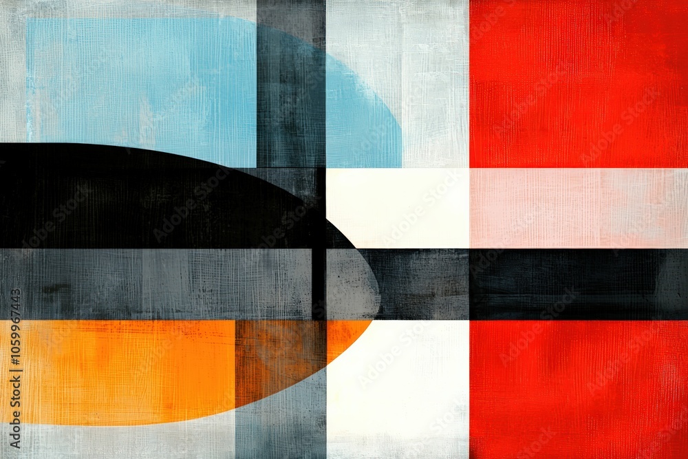 Poster dynamic geometric composition featuring bold colors and abstract forms in modern art style