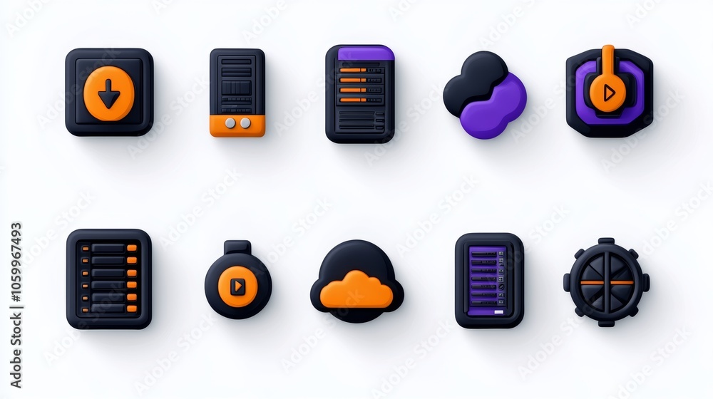 Poster 3d server icons download play cloud data network server technology