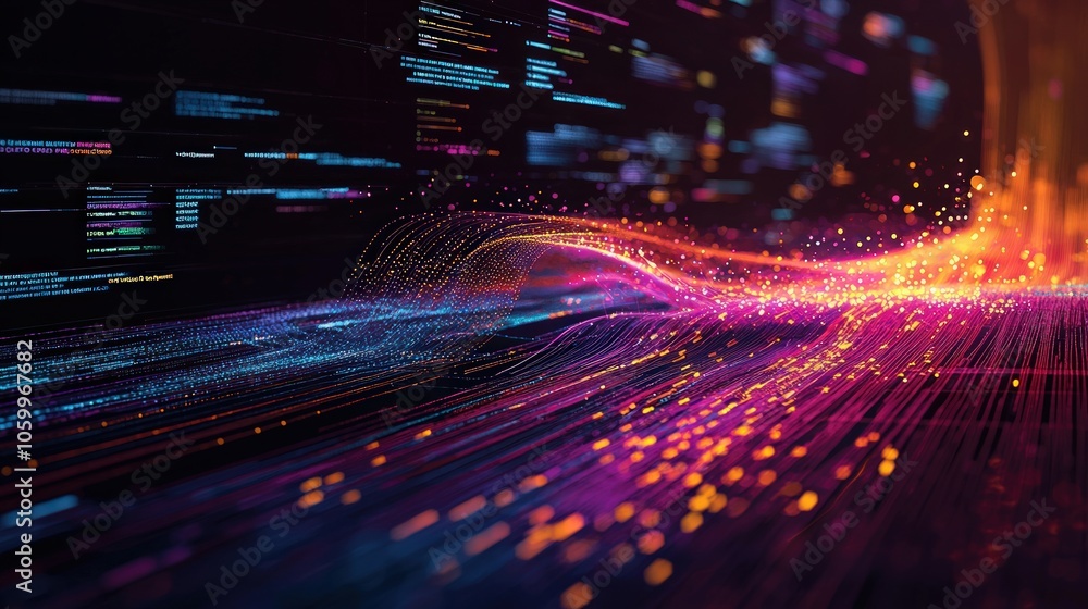 Poster dynamic streams of light and data in a vibrant digital landscape