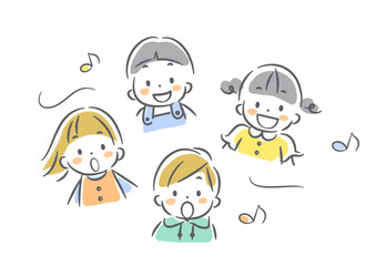 Fototapeta premium 楽しく歌う子供たち カラフルでかわいい手描きイラスト