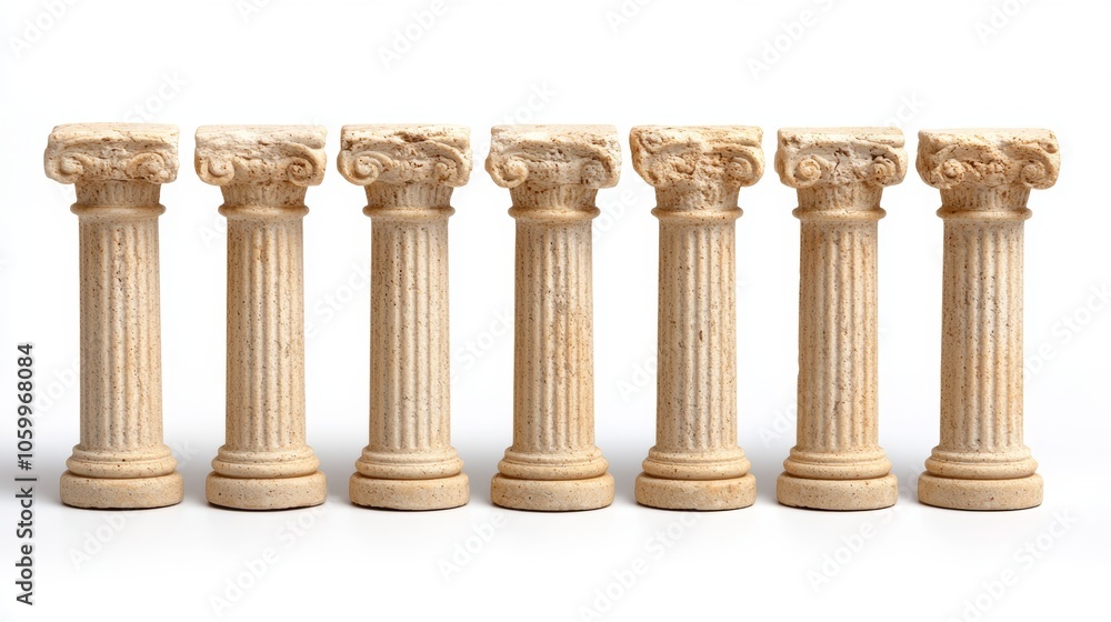 Poster seven stone columns row classic architecture white background