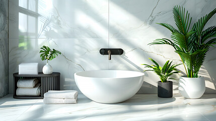 Fototapeta premium Elegant Marble Bathroom with Spa-Like Ambiance