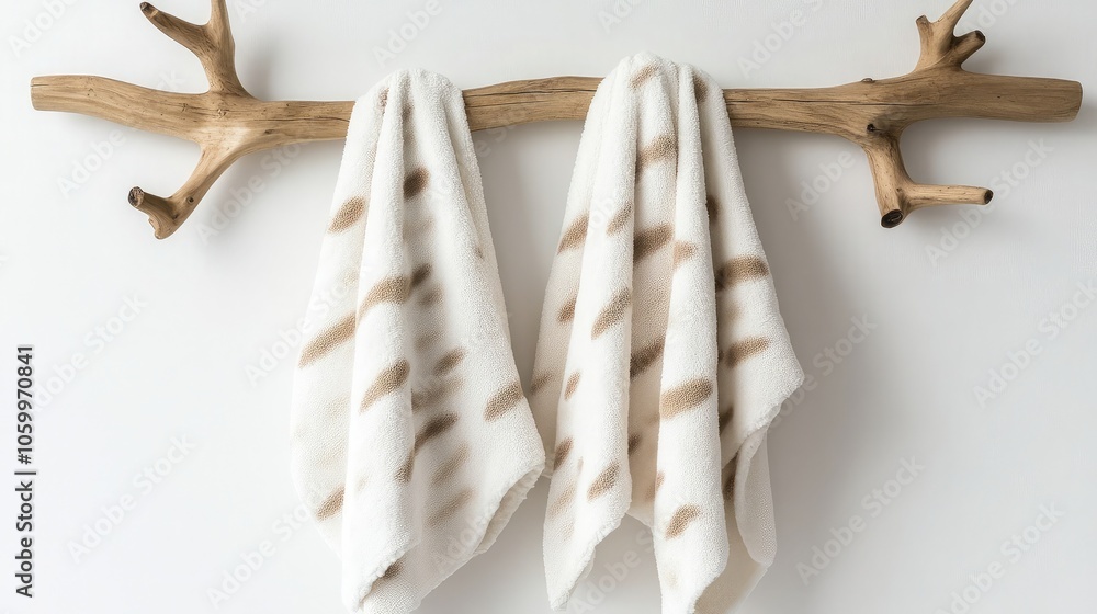 Poster stylish towels draped on rustic display rack