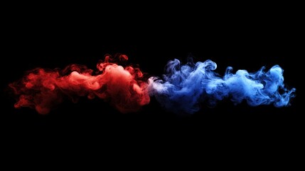 Abstract red and blue smoke clouds isolated on a black background.