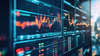 Fototapeta premium Traders in a bustling financial hub, eyes glued to screens, conveying the tense atmosphere of market volatility and the high stakes of trading.