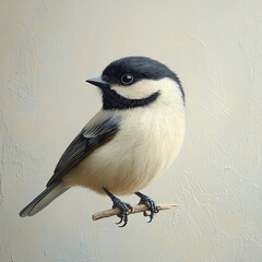 Obraz premium A serene carolina chickadee bird in photorealistic style, perfect for nature-themed designs, educational materials, or tranquil greetings. Ample space for text integration.