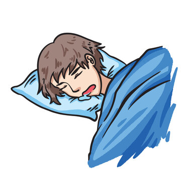 recommend clip art: Drooling while sleeping colorful illustration isolated on square white background. Simple flat outlined cartoon art styled drawing.