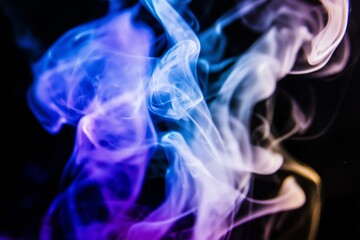 Obraz premium A close-up of swirling smoke in vibrant shades of purple, blue, and white, creating a mesmerizing, ethereal effect against a dark background