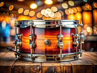 Naklejka premium Vintage Wooden Snare Drum with Chrome Hardware and Worn Head - Classic Musical Instrument Photography for Musicians and Collectors