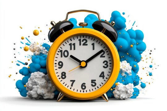 a 2D cartoon illustration of a school bell ringing for class time organized and timely white background
