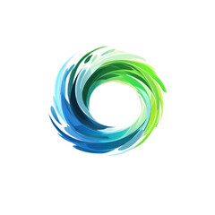 Abstract Swirling Circle in Blue and Green on Transparent Background