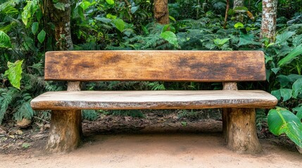 Naklejka premium Natural Wooden Bench in Lush Green Forest