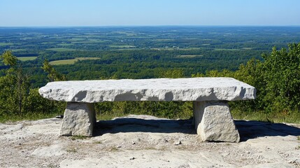 Scenic Stone Bench Overlooking Vast Green Valley