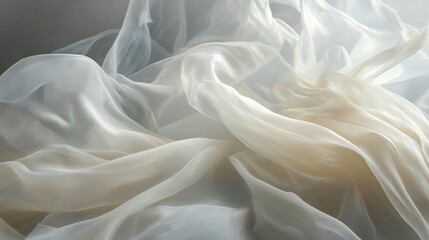 Fototapeta premium Layers of lightweight organza in soft whites, draped with delicate, transparent layers, on transparent background