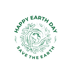 greeting of happy earth day circle badge vintage