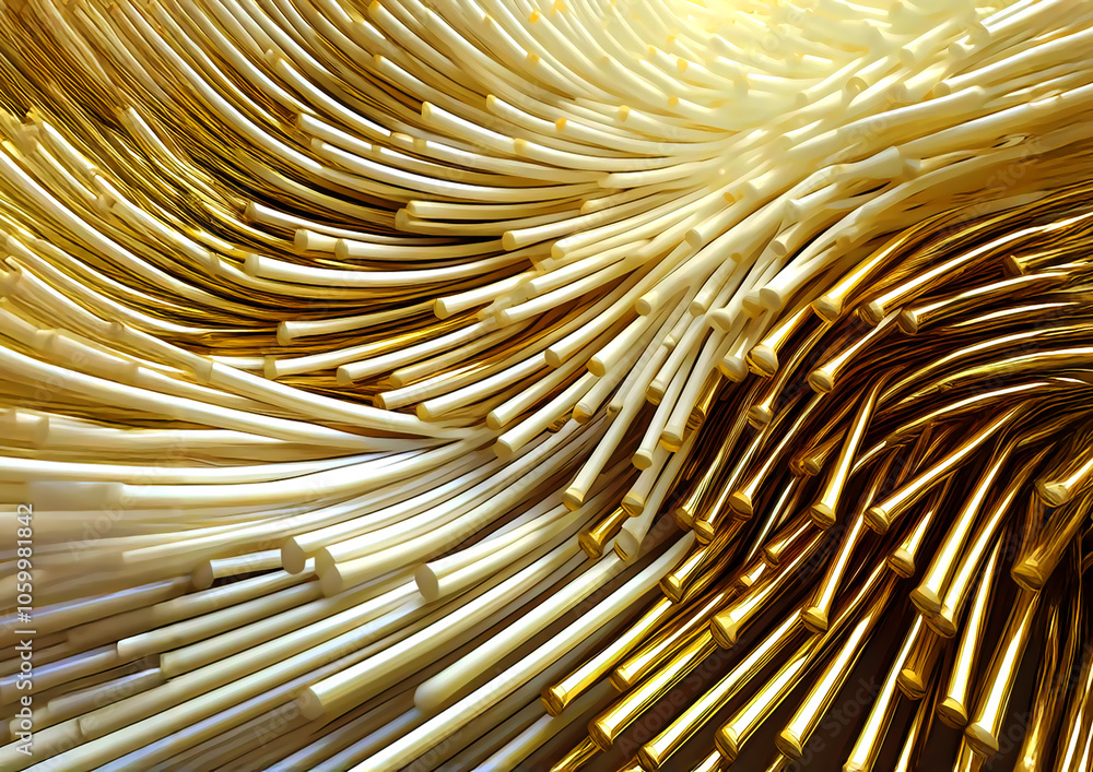 Poster 3d rendering of abstract metallic wavy background. reflective surface