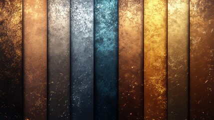 Fototapeta premium A series of gold, blue, and brown stripes with a metallic look