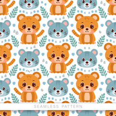 Cute cartoon style seamless pattern with animals.