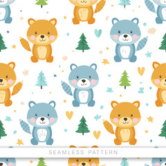 Cute cartoon style seamless pattern with animals.
