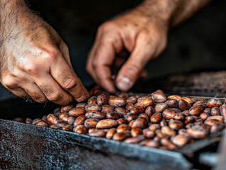 A close-up of Costa Rican cacao beans being roasted, showcasing the country chocolate-making tradition.
