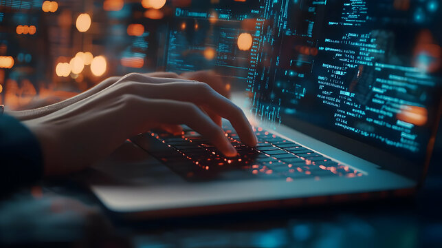 A close-up of hands typing on a keyboard