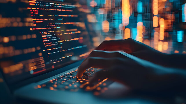 A close-up of hands typing on a keyboard