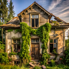 an old dilapidated house with broken windows