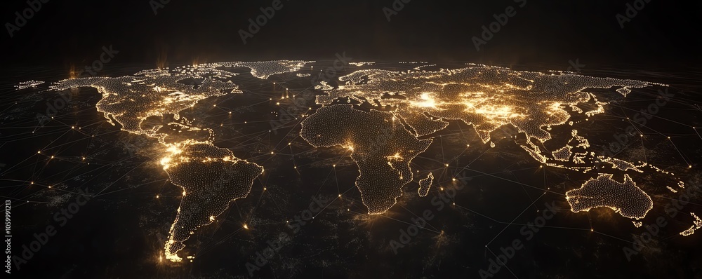 Poster a futuristic world map adorned with connecting lines and luminous dots, highlighting the essence of 