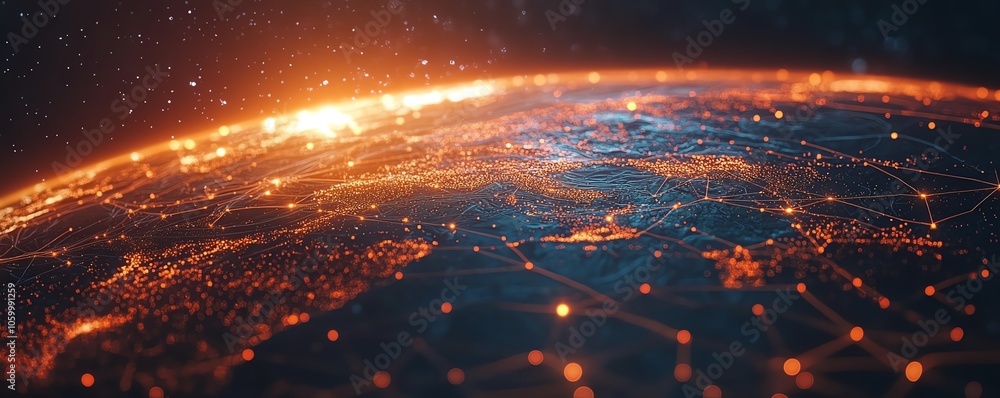 Poster a futuristic world map adorned with connecting lines and luminous dots, highlighting the essence of 