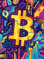 Obraz premium dollar production, coins, stock graphs, and Bitcoin in various creative graphic styles