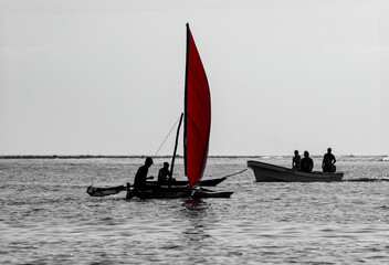 Classic Monochrome Sailing Scene with Traditional Dhow 