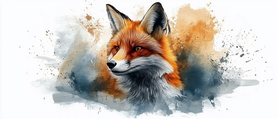 Fototapeta premium A detailed illustration of a fox with a vibrant, artistic background.