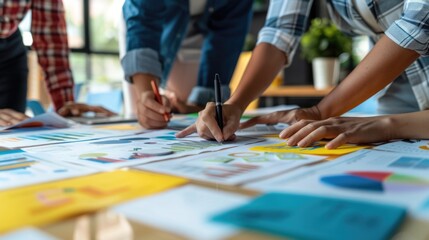 Group of people working on papers at table