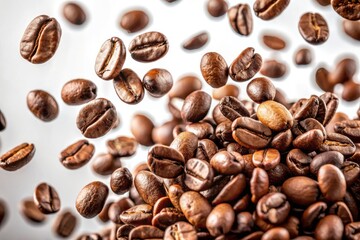 Obraz premium Captivating Coffee Beans Collision on White Background - Urban Exploration Photography