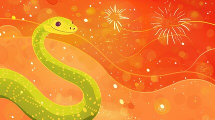 Obraz premium Green snake with fireworks in background