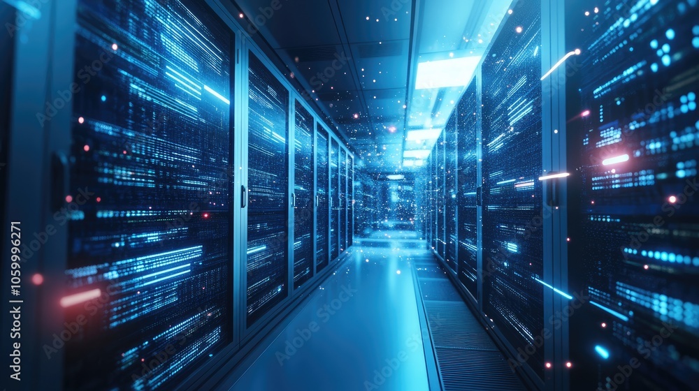 Poster exploring the digital heart a futuristic data center environment filled with advanced technology and