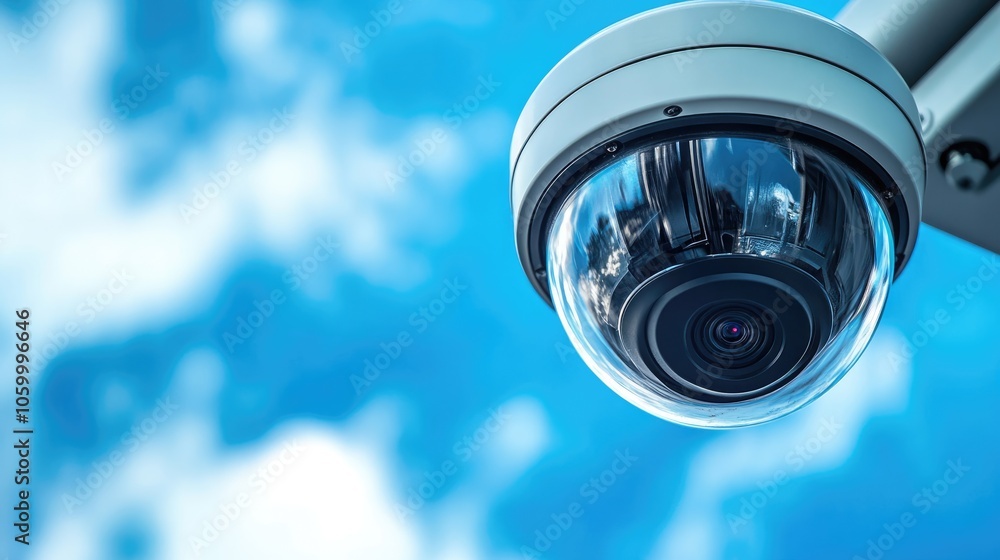 Poster a close-up view of a security camera monitoring the sky above ensuring safety and surveillance in mo