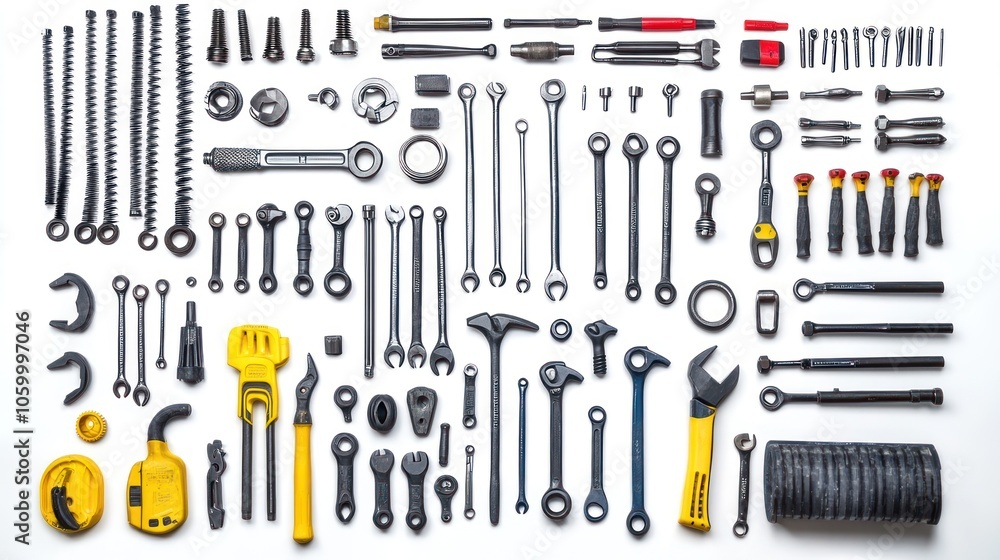 Aufkleber a collection of various hand tools arranged neatly for mechanical or construction use.