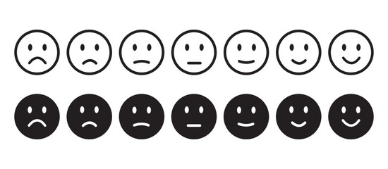 feedback emojis emoticons. smile, neutral, angry, sad, emoji. emoticon level scale rating.with transparent background. vector illustration