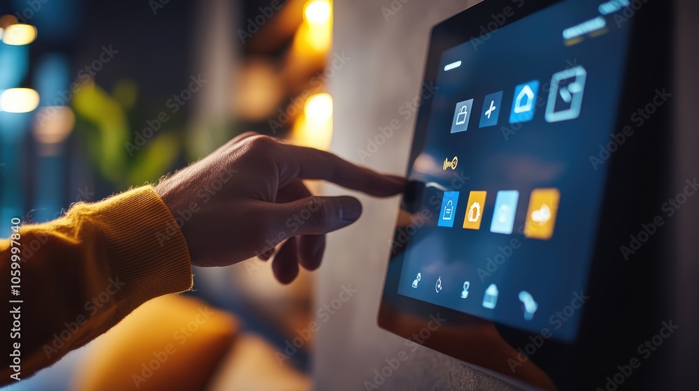 Poster exploring the future of smart home technology a close-up on user interaction with digital interfaces
