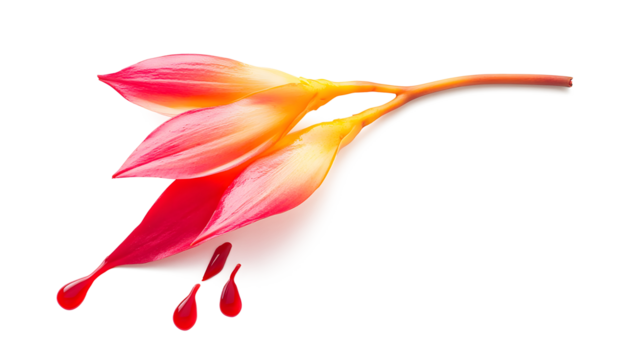Vibrant Heliconia Petals with Dripping Paint Effect on white and transparent background. PNG