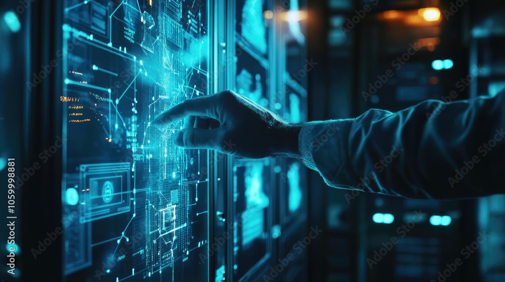 Poster exploring the intersection of human interaction and advanced technology in a digital environment