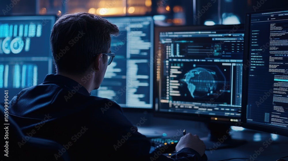 Poster exploring the digital frontier a glimpse into the world of cybersecurity and data analysis
