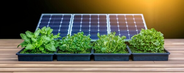 Fototapeta premium Innovative urban gardening harnessing solar energy to grow fresh herbs and vegetables for sustainable living