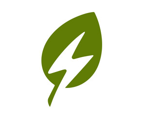 Green energy logo or icon illustration design template with electric plug and leave