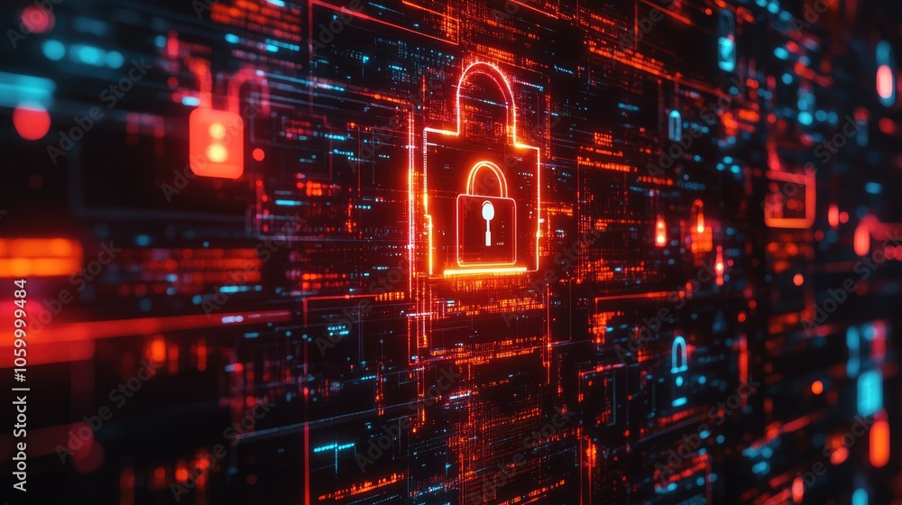 Poster enhancing cybersecurity the role of digital locks and encryption in protecting data in the modern wo